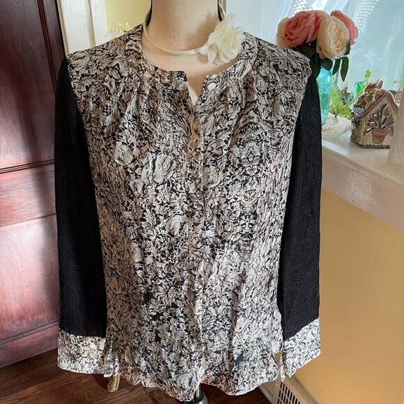 *SILK* Sz 10 Magaschoni Tapestry Lace Print Top EUC - Picture 3 of 14
